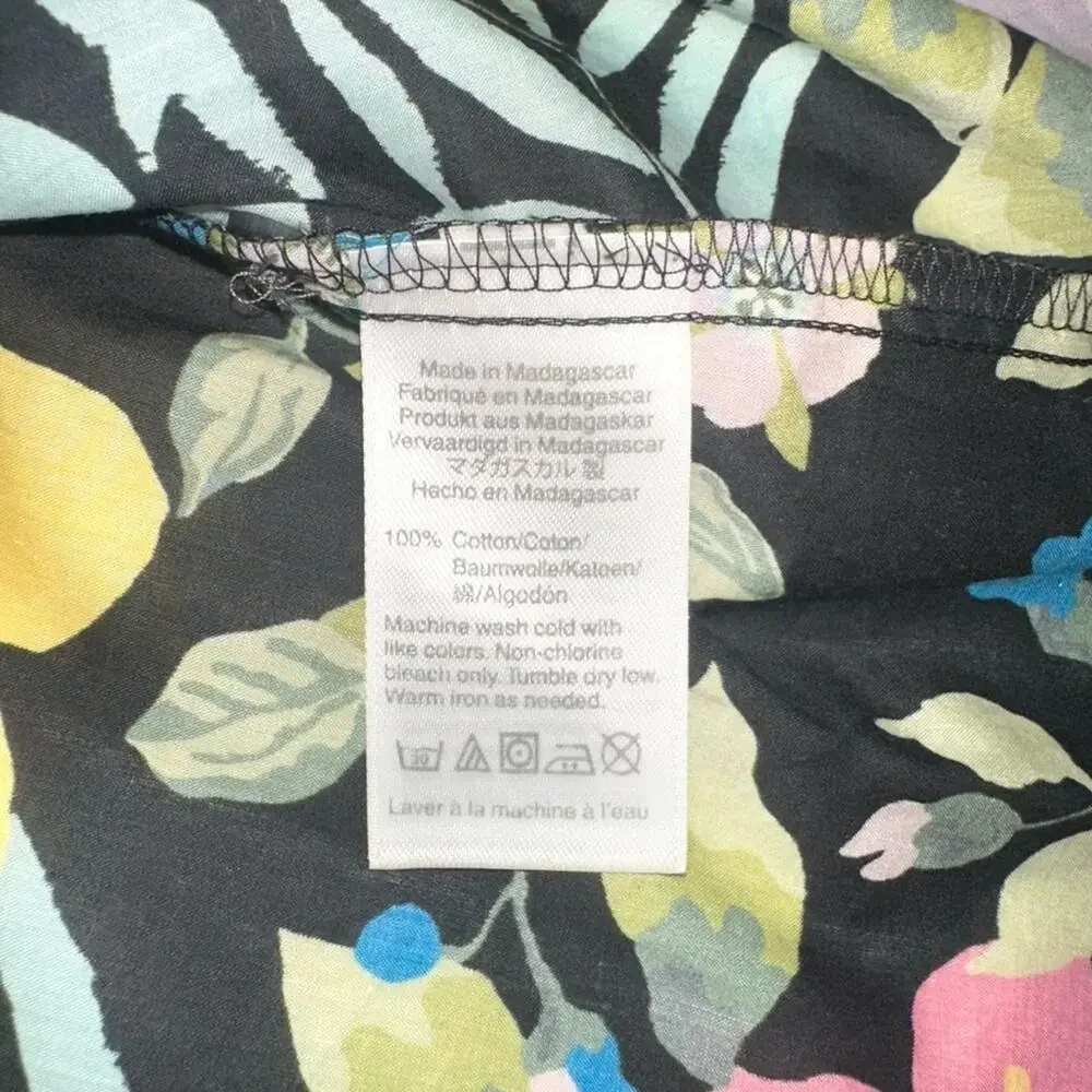 J. Crew Liberty Print Black Floral Print Ruffle Neck Sleeveless Top 0